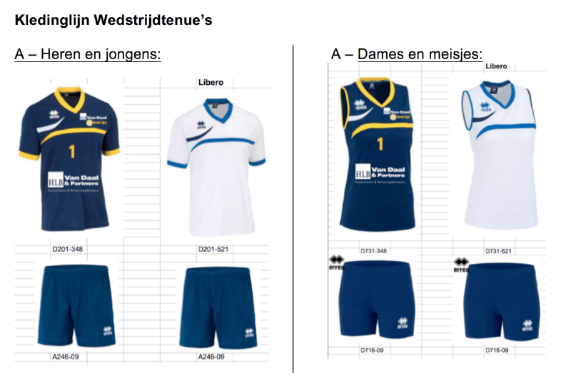 Kledinglijn wedstrijdtenues